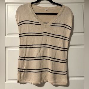 Striped V-Neck Sweater - Cream and Black
